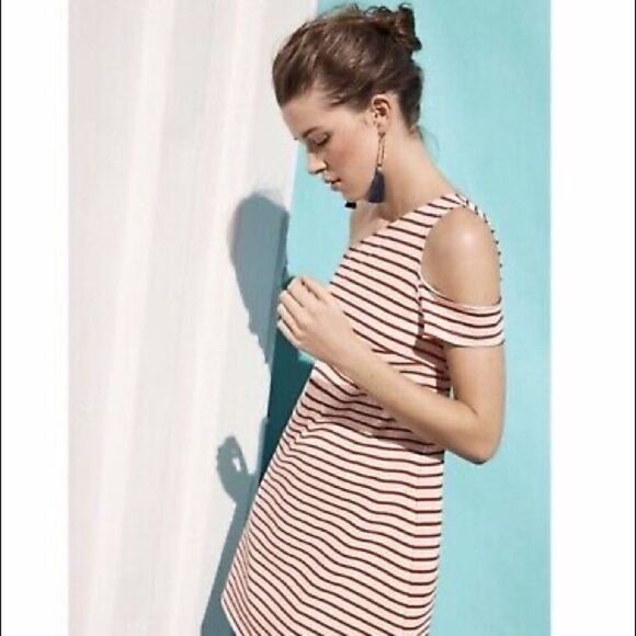 Anthropologie Maeve Marketa One-Shoulder Dress Red White Stripes Size Medium - Picture 10 of 12
